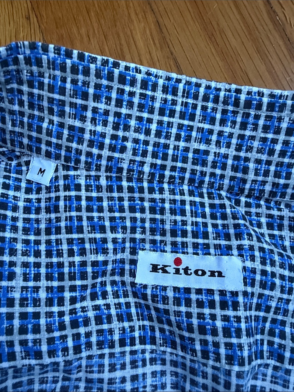 Kiton Blue & White Grid-Pattern Casual Button-Down Shirt - Picture 4 of 6
